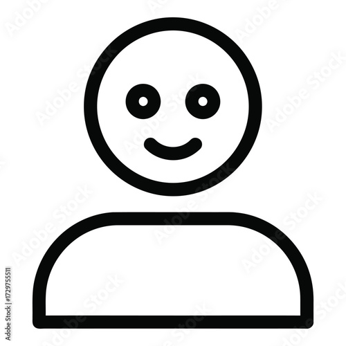 Simple outline icon of a smiling person head and shoulders representing user profile avatar or generic individual outline