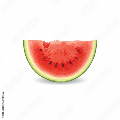 A slice of watermelon with a bite taken out of it.