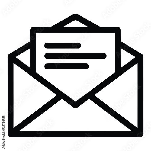 Open envelope icon symbol with message inside representing communication correspondence mail delivery digital communication concept outline