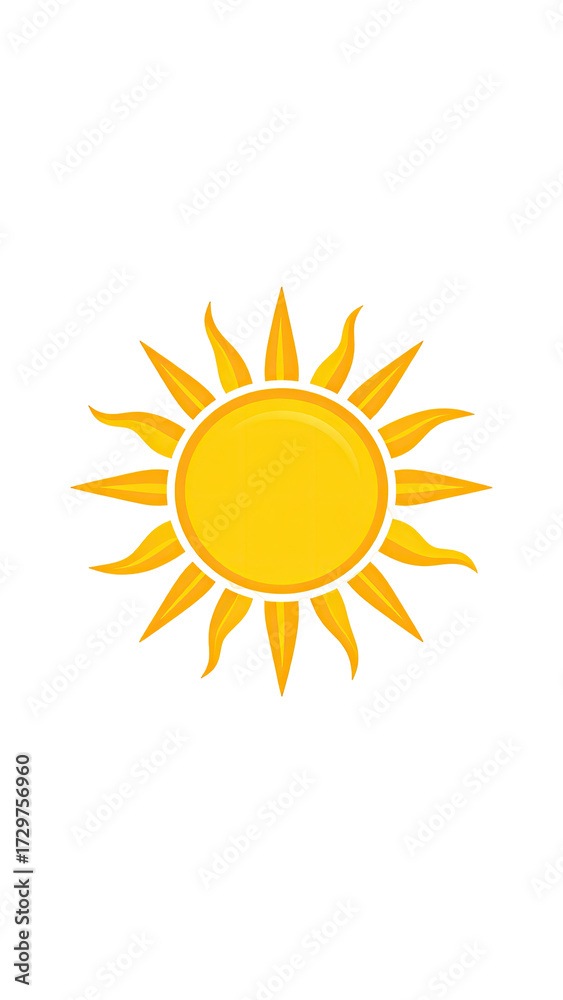 Fototapeta premium Pixelated sun graphic, bright yellow disc with radiating orange rays