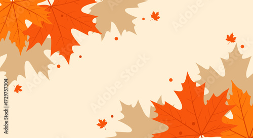 An artistic arrangement of autumn leaves in shades of orange and beige adorns a cream background.