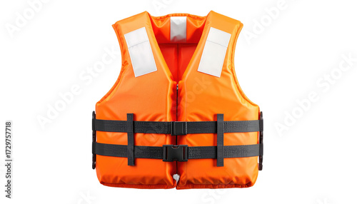 Orange life vest, front view, safety equipment