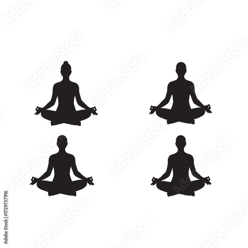 Person Sitting Cross-Legged Meditating Silhouette Vector for Mindfulness, Wellness, and Spiritual Design Concepts