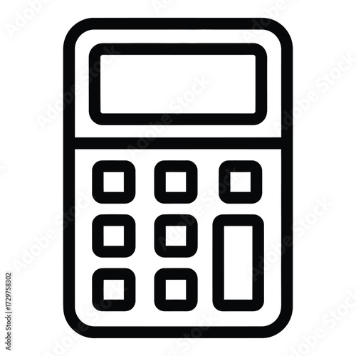 Simple outline icon of a calculator with a digital screen and numerical keypad for calculations and financial tasks outline