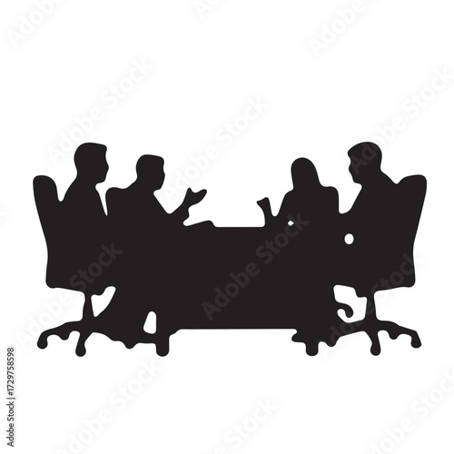 Silhouettes of business people sitting, men and women sit on armchair, office chair with laptop, tablet, as a office meeting.
