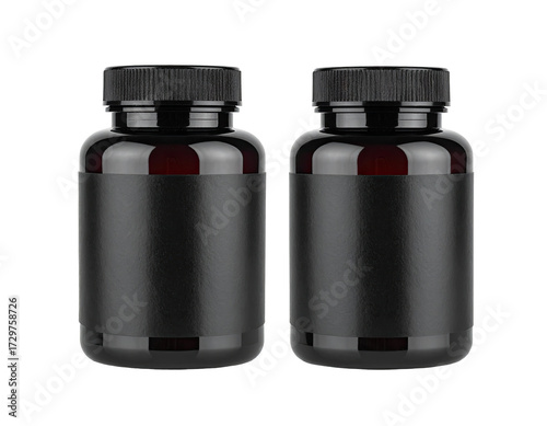 Two dark brown bottles with black labels