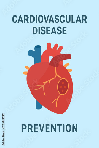 A flat vector illustration of a thrombosis clot in a stylized heart, with a focus on cardiovascular disease prevention