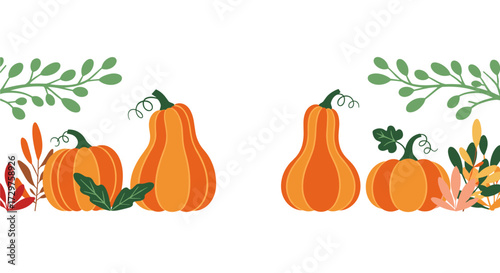 A festive autumn harvest scene featuring pumpkins and colorful foliage.