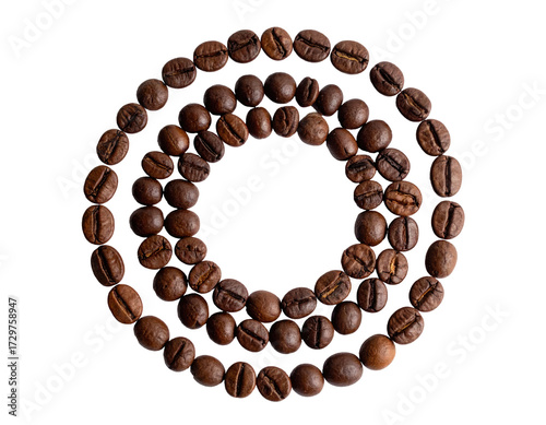 Coffee beans arranged in a circular spiral