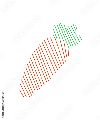 Minimalist carrot illustration with striped pattern and green leaves for creative art design and learning