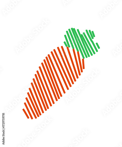 Modern carrot line illustration with orange stripes and green leaves for simple creative educational art projects