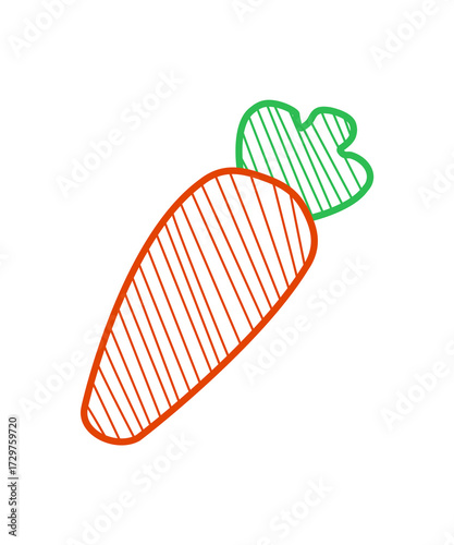 This carrot line art illustration with orange body and green leaves is simple, minimal, and perfect for children’s drawing practice, coloring activities, or creative educational design projects.