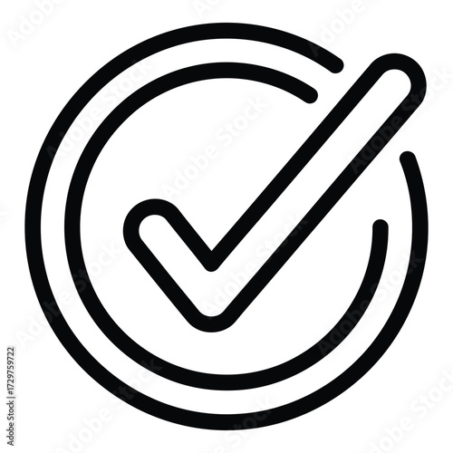 Simple line art checkmark inside a circle graphic symbolizing confirmation success completion approval verification and agreement a universally recognized symbol for tasks done outline