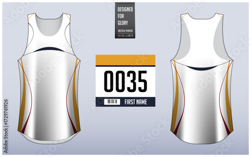 Running singlet design template, Tank top jersey mockup for athlete. Singlet jersey pattern. Sport uniform front view back view. 
