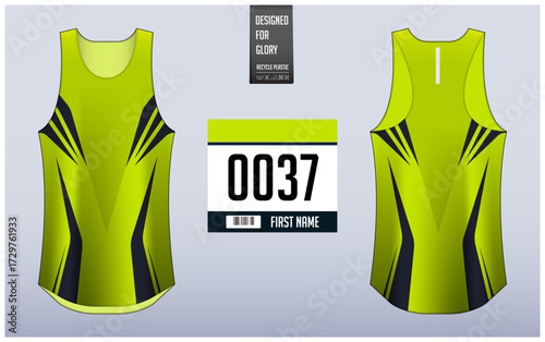Running singlet design template, Tank top jersey mockup for athlete. Singlet jersey pattern. Sport uniform front view back view. 