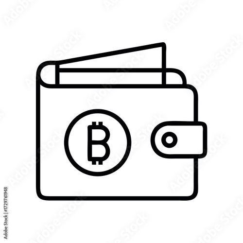 Simple line art icon of a bitcoin wallet representing cryptocurrency storage