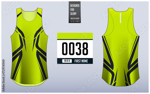 Running singlet design template, Tank top jersey mockup for athlete. Singlet jersey pattern. Sport uniform front view back view. 