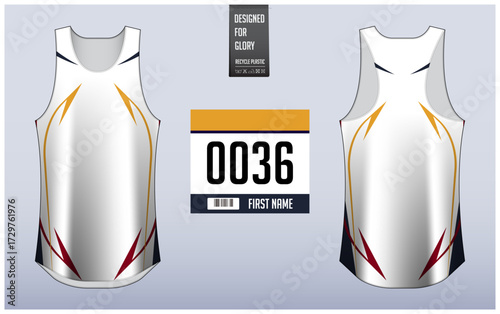 Running singlet design template, Tank top jersey mockup for athlete. Singlet jersey pattern. Sport uniform front view back view. 
