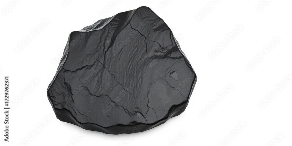 Obraz premium Dark, polished black stone on stark white background, holiday sale, stone texture