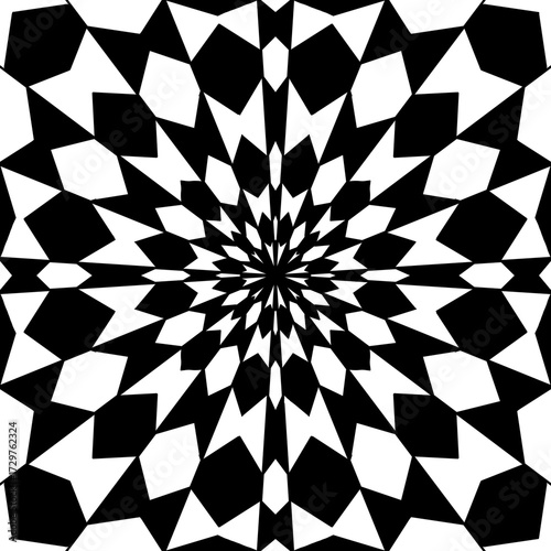 3D Illustrious  black and white on psychedelic hexagon optical illusion. Hypnotic surreal textures on abstract background.