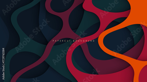Colorful abstract vector background with papercut curved lines decorative