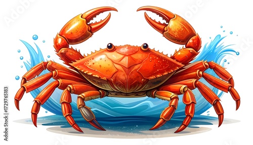 Fototapeta Naklejka Na Ścianę i Meble -  Vibrant illustration of a crab in a wave