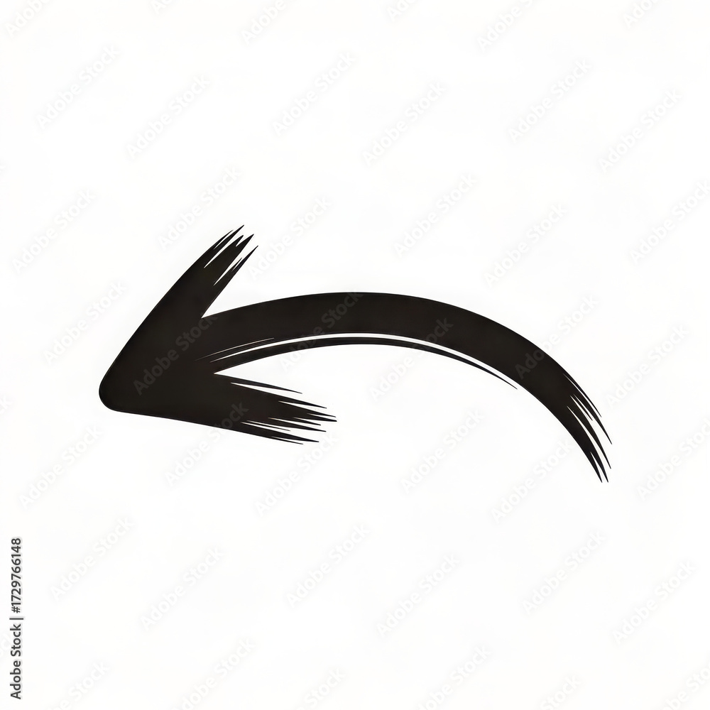 Obraz premium Black brush stroke arrow pointing left isolated on white background for direction or navigation sign