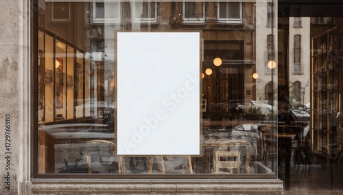 Mockup billboards or white promotion poster displayed on the front of the restaurant, coffee shop Promotion information for marketing announcements and details