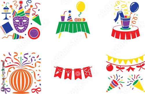 Festive celebration objects colorful assortment party