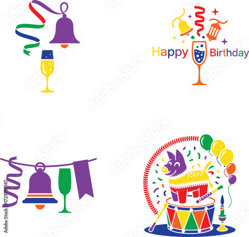 Festive celebration elements with bells and drinks