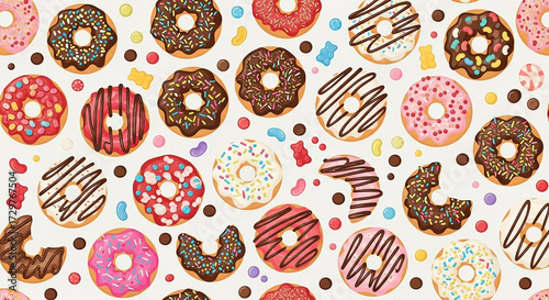 Sweet Donuts and Candy Accents Seamless Pattern