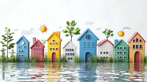 Colorful houses by a body of water