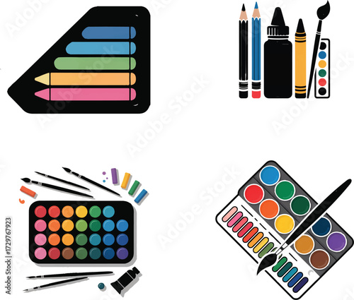 Art supplies for drawing and painting crayons pencils