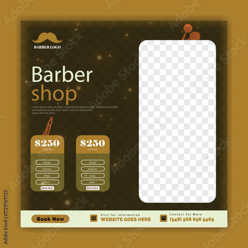 Barber shop and haircut social media banner design. Skin care social media graphic elements. Vector beauty spa centre social media post template