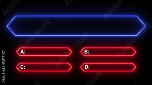 Interactive quiz neon line animation with multiple choice options on black background for challenge game template.