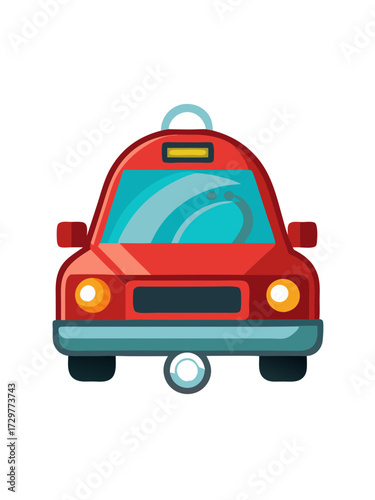 Cartoon red car illustration with big blue windshield and headlight