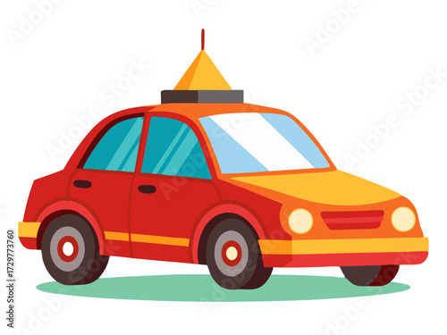 Cartoon illustration of a classic car with a unique rooftop attachment
