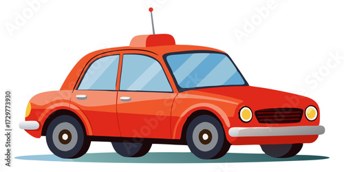 Illustration of a bright red vintage car with a small antenna