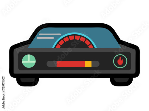 Stylized Car Dashboard with Gauge, Temperature, and Fuel Indicators Drawing