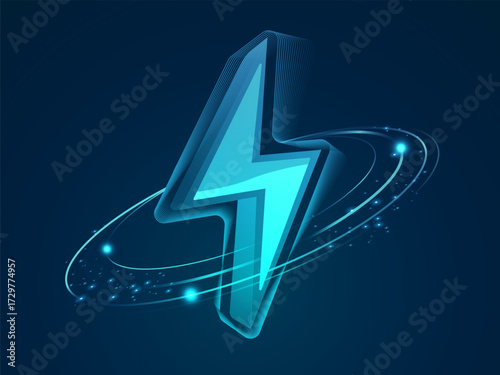 Electric Vehicle battery charging Hologram Interface with Futuristic Lightning Bolt and glowing curved movement lines vector design concept. EV charging design for Electric Car, EV station, ui, web.