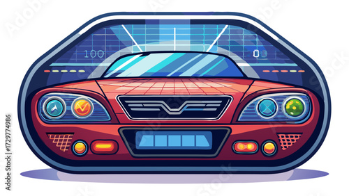 Futuristic car with digital display showing speed and navigation icons