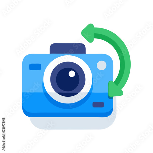 Blue camera with green rotate symbol signifying image or camera rotation
