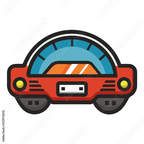 Stylized cartoon red car with large windshield and bold black outlines