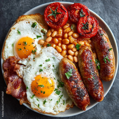 With Bacon English Eggs Sausages Fried Full Breakfast Bak