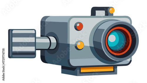 Stylized gray and blue camcorder cartoon illustration with a square body shape