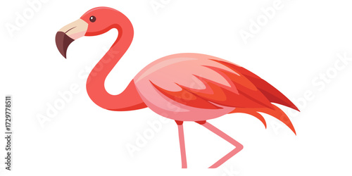 Vibrant Pink Flamingo Illustration Standing Tall on Two Legs in Elegant Style