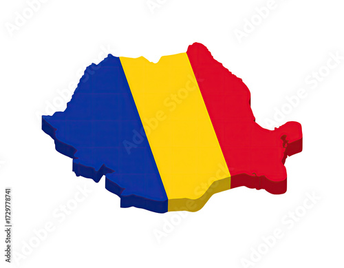 3D map of Romania with flag design