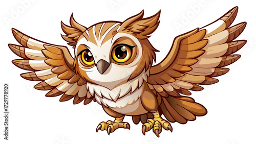 Cute cartoon owl character with big yellow eyes and outstretched wings