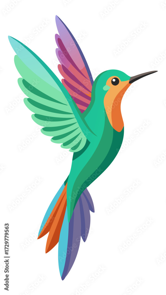 Obraz premium Vibrant Hummingbird in Flight, a Colorful and Artistic Vector Illustration