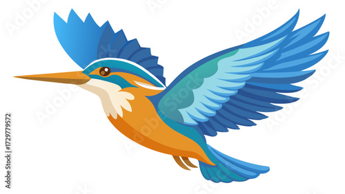 Cartoon Common Kingfisher Bird Flying with Open Wings on Isolated Background